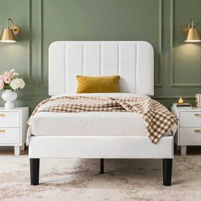Productafbeelding van VECELO Gestoffeerd bed 90x200 cm – Fluweelbekleding, enkel bed met lattenbodem