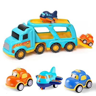Produktbild von 5-in-1 Spielzeugauto passend für Jungen und Mädchen im Alter von 3-6, Transport LKW Spielzeug mit Ton und Licht, geeignet für Kindergeburtsgeschenke