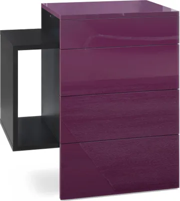 Produktbild von Vladon Nachttisch Queens,  Germany, Nachttischschrank mit 2 Schubladen und 1 seitlichem Fach zur Wandmontage, Schwarz matt/Brombeer Hochglanz (60 x 63 x 36 cm)