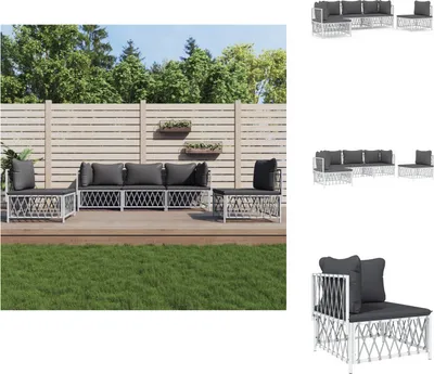 Produktbild von vidaXL 5-tlg. Garten-Lounge-Set mit Kissen Weiß Stahl -  Gartenmöbel-Sets