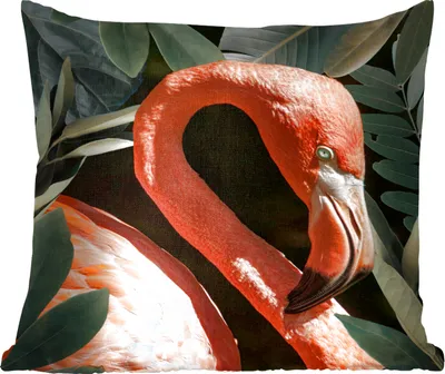 Produktbild von MuchoWow® Zierkissen Sofakissen Wohnzimmer Dekokissen 40x40 cm Flamingo - Blätter - Porträt - Botanisch - Foto Kissen - Schlafzimmer Dekoration