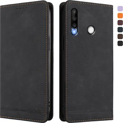 Image de Etui pour Huawei P30 Lite, étui rétro en cuirPolyuréthaneavec support et fentes pour cartes de crédit Noir
