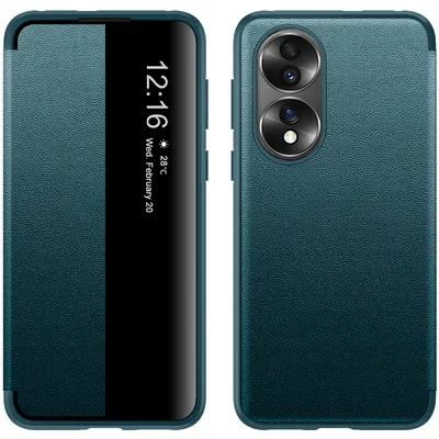 Obrázek produktu pro Pouzdro pro Honor 70 tenkéPolyuretankožené klopové pouzdro s okénkem pro zobrazení zelené