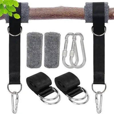 Produktbild von Schwingsystem-Befestigung, Hängematte-Befestigung, Schwingsystem-Hängematte-Riemenkit mit 2 schweren Karabinerhaken und D-Ringen, bis 1000 kg, 2 Fallschirmbeschirmungen