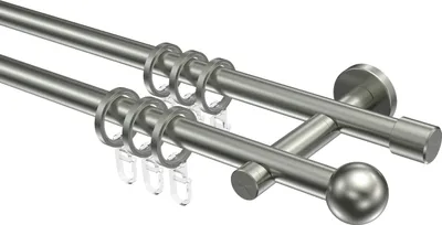 Produktbild von Interdeco Gardinenstange / Vorhangstange Edelstahl, Typ Enorma Puros (Kugel), 16 mm Ø 2-läufig, 480 cm