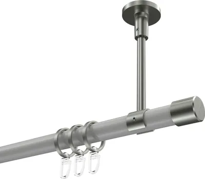 Produktbild von Interdeco Gardinenstange / Vorhangstange Weiß / Edelstahl-Optik, Typ Sonette Santo (Kappe) Deckenmontage, 20 mm Ø 1-läufig, 120 cm