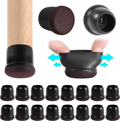 Produktbild von Famanu Schutzdoppen für Stuhlbeine mit Filz - Gummischutzdoppen - Filzkissen - für Holzböden - rund - schwarz - Durchmesser 25-30 mm - 16 Stück