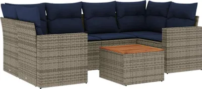 Produktbild von vidaXL 7-tlg. Garten-Sofagarnitur mit Kissen Grau Poly Rattan