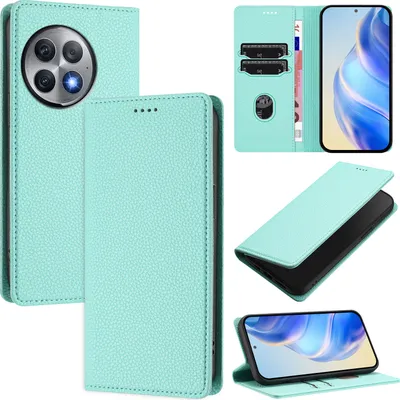 Produktbild von Litchi Leder Handyhülle für OnePlus Ace 2 Pro Wallet Kartenfächer Standfunktion Hülle Türkis