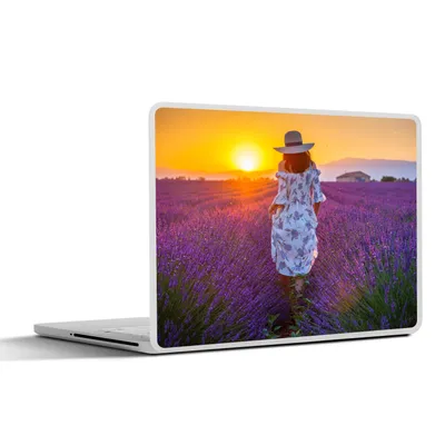 Produktbild von MuchoWow® Laptop Aufkleber Sticker Cover Frau - Lavendel - Sonnenuntergang 30x21 cm - Sticker für Laptop - Selbstklebend