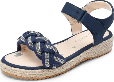 Produktbild von DREAM PAIRS Sandalen Mädchen Keilsandalen Kindersandalen Sommer geflochtene Schleife Strass verziert verstellbare Knöchel Anti-Rutsch-Klettverschluss-Sandalen,Farbe: MARINEBLAU, Größe: 33.5