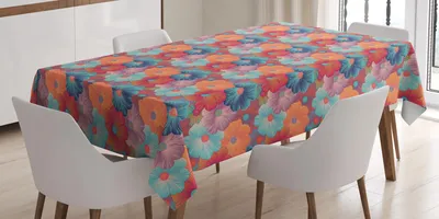 Zdjęcie produktu dla ABAKUHAUS Obrus w kwiaty, powtarzający się wzór nakładających się płatków kwiatów w różnych pastelowych kolorach, grafika, 140 x 200 cm, wielokolorowy