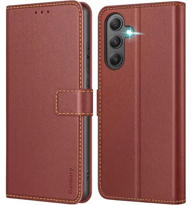 Productafbeelding van Telefoonschaal A35 5G, lederen flippercase, bruin, met magnetische sluiting