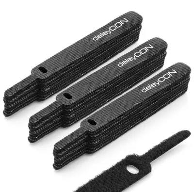 Produktbild von deleyCON Klett Kabelbinder 11,5cm Klettband 12mm, 30 Stück - Schwarz