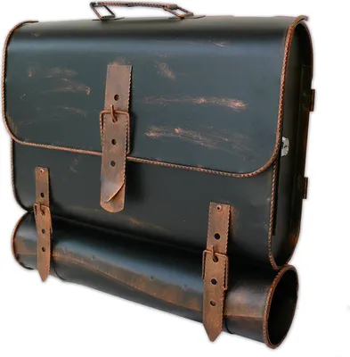 A black and copper mailbox designed to look like a vintage school satchel, shown against a white background.