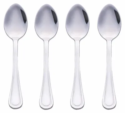 4 Teelöffel aus Edelstahl 18/10, silber glänzend, antik