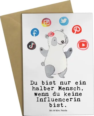 Produktbild von Mr. & Mrs. Panda Grußkarte Influencerin Herz - Weiß - Geschenk, weihnachtskarten, babykarte, einladungskarten, Motivkarte, dankeskarten, neujahrskarte