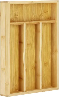 Imagen del producto de Organizador de cubiertos de bambú, 25 x 34 x 4,5 cm, con 4 compartimentos, para la cocina