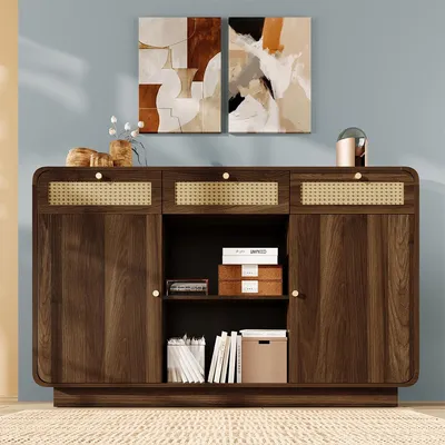 Produktbild von Sideboard 3 Schubladen und 2 Schränke Nussbaum Aufbewahrungsschrank Wohnzimmerschrank H85/B120/T40 cm