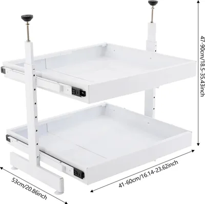 Immagine prodotto di Organizer estraibile per armadi - Scaffale a cassetti a 2 ripiani - Regolabile - Acciaio al carbonio - Per armadi da cucina e da bagno - Montaggio