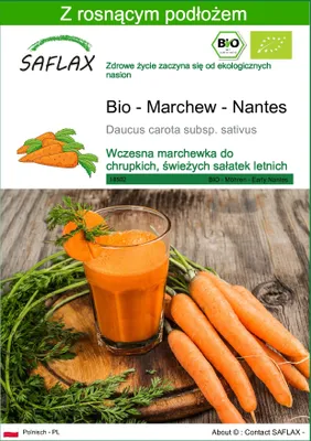 Zdjęcie produktu dla SAFLAX - Bio - Marchew - Nantes - 1500 Nasiona - Z podłożem uprawowym wolnym od zarazków - Daucus carota subsp. sativus