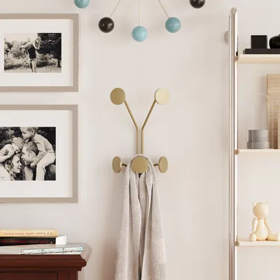 Image de Wallity, Giraffe-A, portemanteau mural et crochets, or, métal, 24 x 40 x 16 cm
