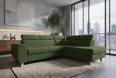 Produktbild von 99rooms Luigi Ecksofa Cordstoff POSO Olive Rechts mit Schlaffunktion