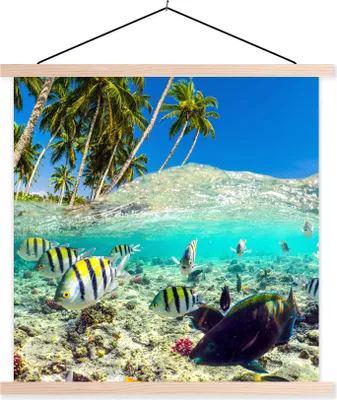 Produktbild von MuchoWow® Textilposter Meer - Fische - Korallen 60x60 cm mit holzfarbenen Rahmen - Wanddekoration
