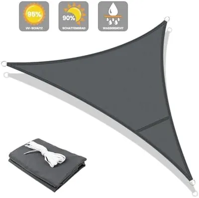 Produktbild von Sonnensegel Dreieckig 3x3x3m Wasserdicht Segeltuch Sonnenschutz Windschutz PES mit 95% UV-Schutz für Balkon, Garten, Terrasse (Anthrazit)