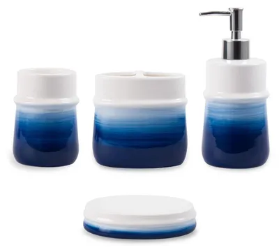Immagine prodotto di Set di accessori da bagno blu navy, 4 pezzi, in Vetroceramica blu, per bagno