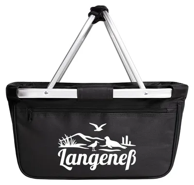 Produktbild von Huuraa Einkaufskorb Langeneß Strandmotiv 20 Liter Black faltbarer Tragekorb Geschenkidee