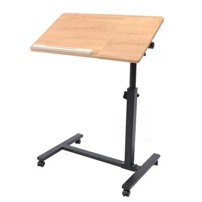 Zdjęcie produktu dla Drewniany mobilny stojak na komputer Biurko Stolik na laptopa Stół roboczy Wózek do gabinetu z regulacją wysokości Domowe biuro z półką 60 x 41 x 58 cm