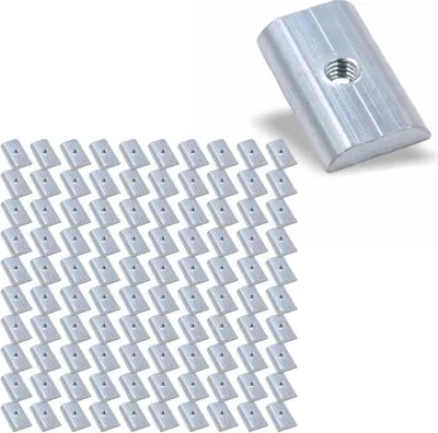 Produktbild von 100x Nutenstein | Gewindeplatte 20x12x3 mm M4 Gewinde mittig | Messing verzinkt