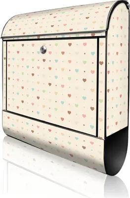 Produktbild von banjado Design Briefkasten Stahl schwarz mit Zeitungsfach pulverbeschichtet "Herzen bunt" 38x46x12,5cm & 2 Schlüssel - Postkasten A4 Einwurf inkl. Montagematerial [BKSCH 11526]