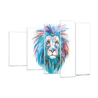 Produktbild von Bilder auf glas - 5 Teile - Bunt Löwe Mähne - 150x100cm - Glasbilder - Wandbilder - Bilder - zum Aufhängen bereit - Wanddekoration aus Glas - Glas Bilder - Wandbild auf Glas - GEG150x100-4250