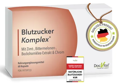 Produktbild von DocVital® Blutzucker Komplex 60 Kapseln hochdosiert - Unterstützung des normalen Blutzuckerspiegels* & bei Insulinresistenz