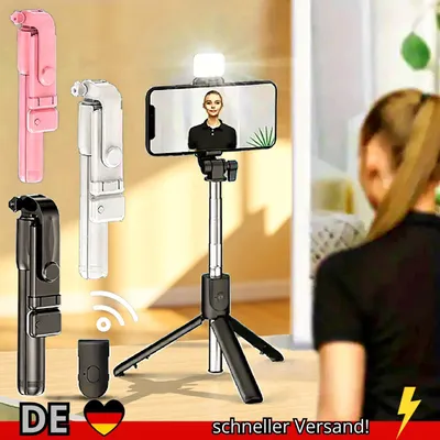 Produktbild von Selfie Stick Stativ Bluetooth Fernauslöser LED