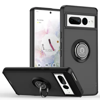 Obrázek produktu pro Pouzdro pro Google Pixel 7 Pro matné průsvitné TPU pouzdro s prstencovým držákem a stojánkem Černý
