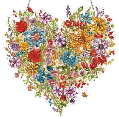 Immagine prodotto di Set per creare ciondoli a forma di cuore con tecnica diamond painting, con motivo floreale, ideale per adulti, per creare decorazioni da appendere