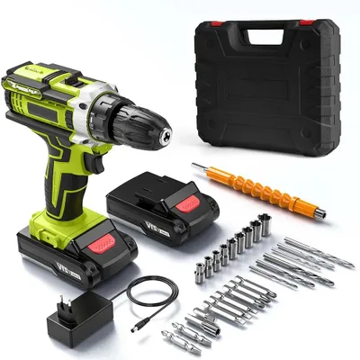 Image de Perceuse-visseuse sans fil - Visseuse électrique - 1350 tr/min - 2 vitesses - 2 batteries - Pour bricoleurs
