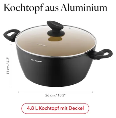 Produktbild von FLORINA AMVEGAN Aluminiumtopf 26 cm 4.8L Glasdeckel