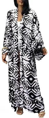 Imagen del producto de Solidchoice - Vestido largo con cuello en V y mangas estilo kimono, en color y blanco