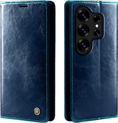 Produktbild von Handyhülle für Samsung Galaxy S26 Kunstleder Flip Vintage Cover Hülle RFID Schutz Case Kartenfach Farbe: Blau