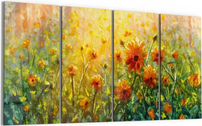 Produktbild von DEQORI Glasbild Echtglas 4x30x60 cm 'Blumenwiese im Monet-Stil' Wandbilder XXL groß