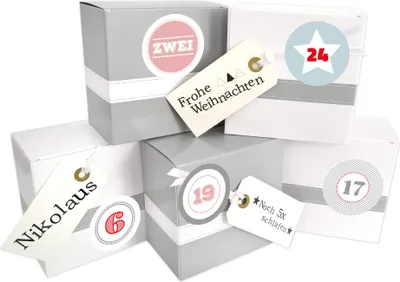Produktbild von Frau WUNDERVoll® Adventskalender Schneeflöckchen, Ziffern pastell - Weihnachtskalender Bastelset Adventskalender zum Befüllen / Weihnachten, Papiertüten, Kinder, Zahlen, Geschenkbeutel, Aufkleber