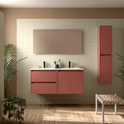 Produktbild von Badezimmermöbel BALTIC 1200 2 TÃ1/4ren und 2 Schubladen RED SATIN + Waschtisch + Spiegel