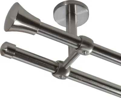 Produktbild von Gardinenstange Set Edelstahl Look Metall Ø 16mm Deckenbefestigung 2-lauf Knauf, Länge wählbar D21 E19 E17