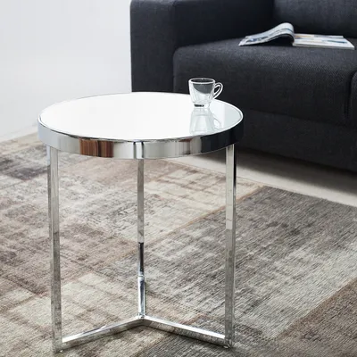 Produktbild von cagü: Design Art Deco Beistelltisch [DIANA] Weiß Opalglasplatte auf stylischen Dreibein-Chromgestell 50cm Höhe