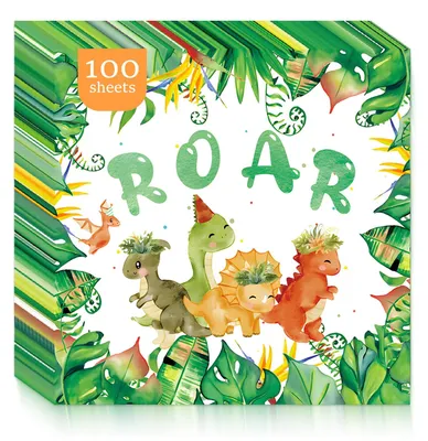 Dino-Servetten 33x33 cm, 100 Stück, Dino-Party-Deko