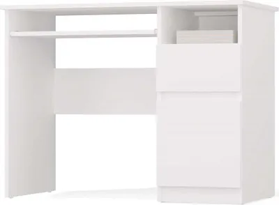 Zdjęcie produktu dla Biurko Porto po prawej stronie z szufladą, szafką i półką na klawiaturę | Matowa biel | 98,5 x 51 x 75,5 cm